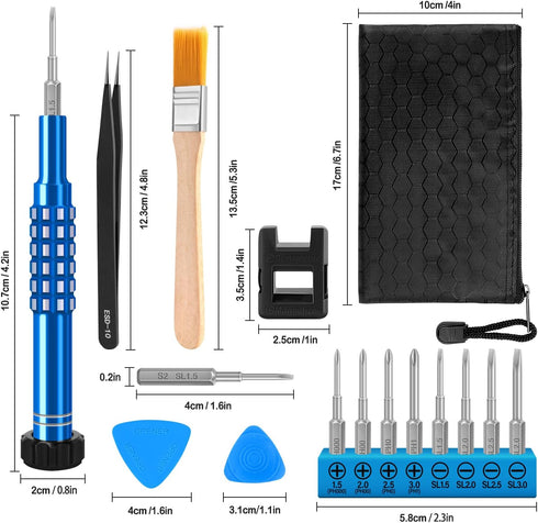 Small Phillips Screwdriver Set, Small Slotted Screwdrivers, 15 Piece Magnetic Repair Tool Kit for Computer, Laptops,