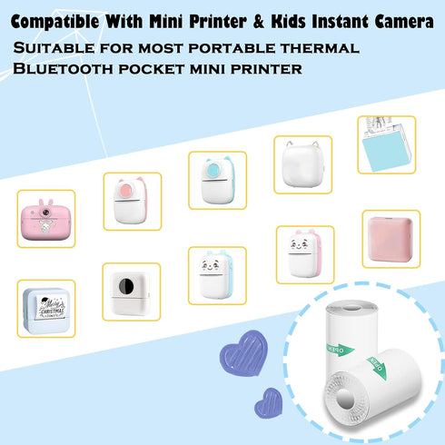 Qhzxcvlk 10 Rolls Sticker Printer Paper, Mini Thermal Printer Paper, inkless Print Papers for Most Kids Instant Camera