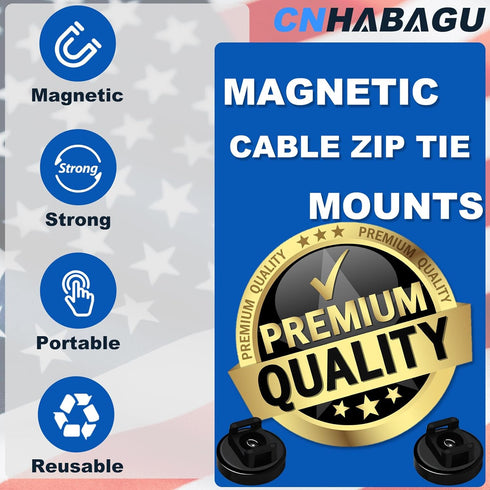 1-Second (10pcs, D20 0.78IN) Magnet Zip Tie Mount Magnetic Zip Ties Mount Holder Strong Magnetic Snap Installation