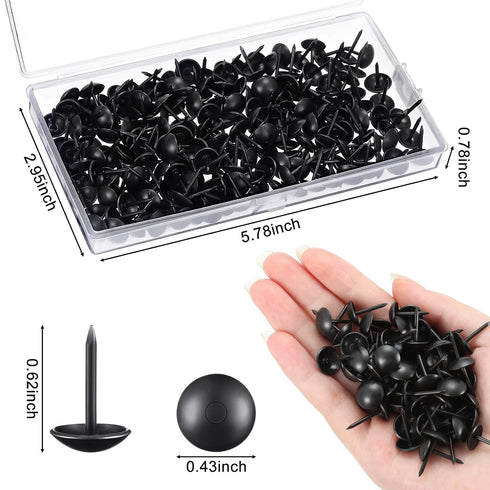 Outus 200 Pcs Black Upholstery Tacks, 7/16 Inch Decorative Furniture Tacks with Storage Box for DIY Projects, Home Decor