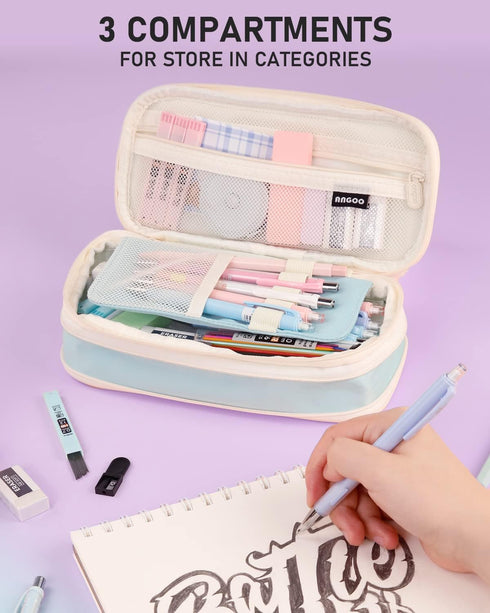 Nicpro 45PCS Aesthetic School Supplies, Big Capacity Pen Case with Pastel Mechanical Pencils and Erasers