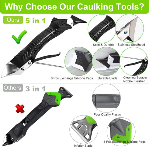 Silicone Caulking Tool, 5 in 1 Caulking Sealant Finishing Tool with Grout Scraper, Adhesive Residue Scraper for Kitchen