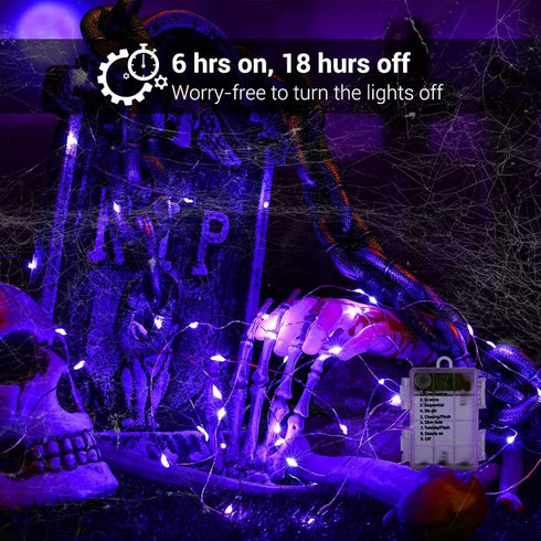 19.47ft 60 8 BrizLabs Purple Halloween Lights, LED Battery Halloween Lights, Modes Purple Fairy String Light