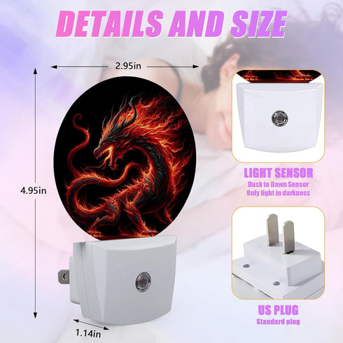 GANTINIR Red Dragon Night Light LED Lamp Round Plug into Wall Nightlight with Dusk to Dawn Sensor Home Hallway Stairway