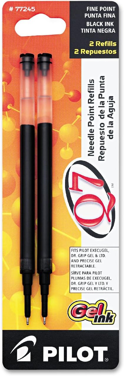 Pilot Q7 Gel Ink Refill, Fine Point, Black Ink, 2-Pack for Retractable Needle Point Rolling Ball Pen (77245)