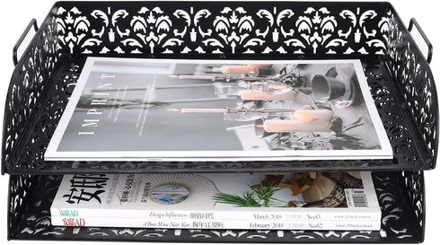 EasyPAG Stackable Letter Tray Organizer - 2 Tiers, A4 Paper Sorter, Mesh File Paper Tray, Black