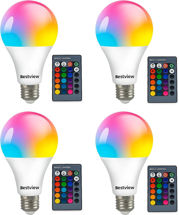Bestview RGB LED Light Bulb, Color Changing with Remote Control, 5W E27 Screw Base, 4 Pack