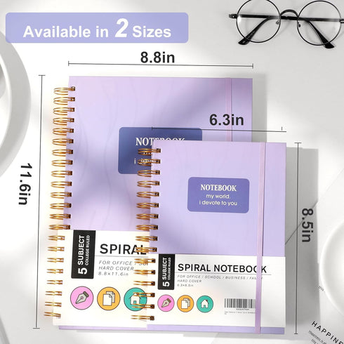 Yoment Subject Spiral Notebook 8.5 x 11, College Ruled Bound Journal, 100 GSM Thick Paper for Note Taking, Purple