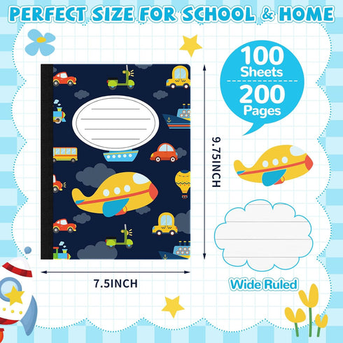 Frienda 8 Pcs Cute Composition Notebooks Bulk Wide Ruled Composition Notebook 200 Pages Exercise Books for Boys Girls First Day of School Student Teacher Gifts 9.75 x 7.5(Multicolor,Classic) by Frienda