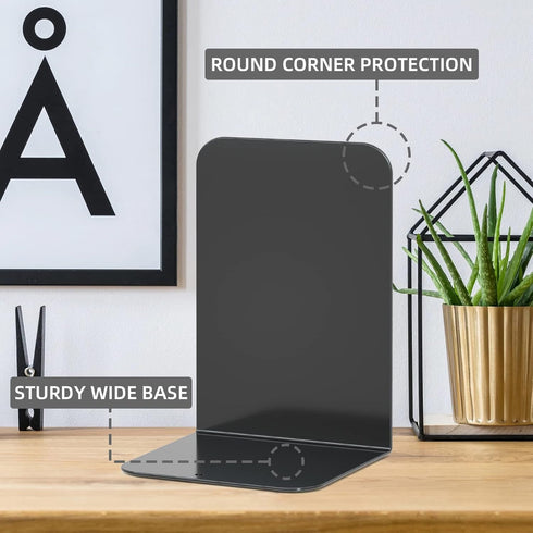 VFINE Metal Black Bookends, 1 Pair Heavy Book Ends for Shelves, Book Shelf Holder for Home Office