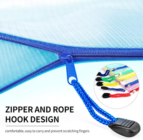 Toplive Plastic Mesh Zipper Pouch, 15 Packs (A4/A5/A6 Size, 5 Colors), Waterproof Document Bag for School Office