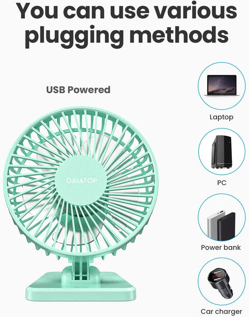 3 Summer Gaiatop USB Desk Fan, Small But Powerful, Personal Portable Quiet Speeds, Adjustable Mini Table Desktop fan