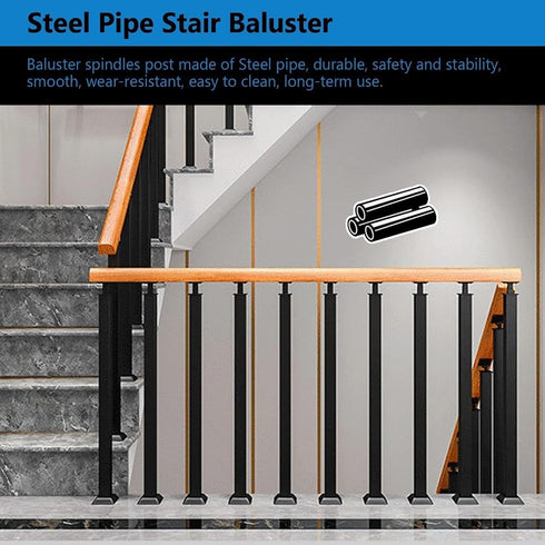 PAUANI 270 Stairs Handrail - Metal Stair Railing, Adjustable Flat Brackets Spindle Post, Safety Steps Support Grab