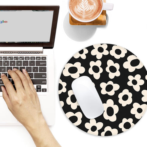 Adastrah 8.7 Inch White Flower Round Mouse Mat - Funny Small Mouse Pad with Non-Slip Rubber Base for Home Office Decor