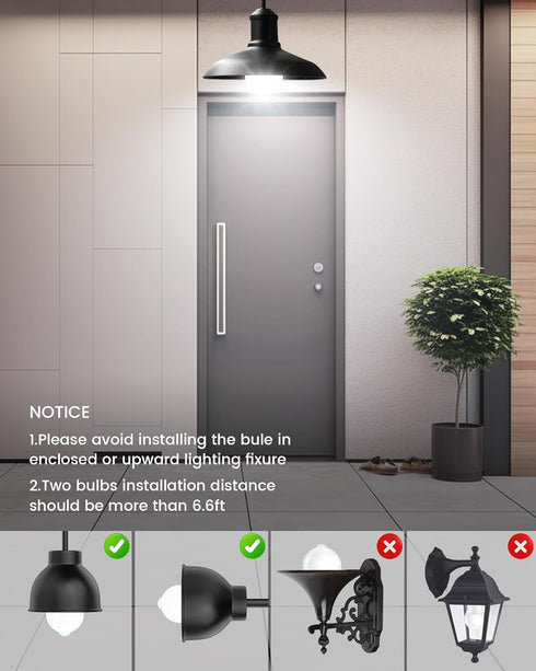 Bulbs 13W 1100LM 5000K A19 E26 Lightbulb 100W 2 Pack Motion Sensor LED with Auto Dusk/Dawn, Daylight, Smart PIR Sensor