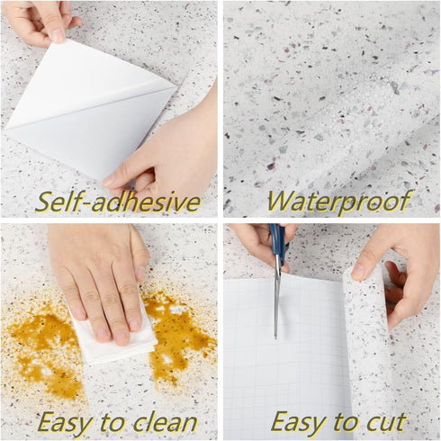 Decoroom Granite Contact Paper, 17.7 in X 118 in Waterproof Self Adhesive White Marble Wallpaper for Kitchen Countertops