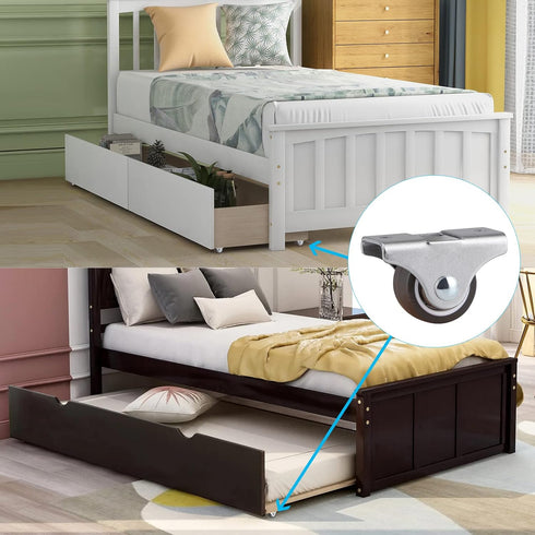 Skelang 8-Pack Rigid Caster 1" Wheels - Low Profile Fixed Caster for Trundle Bed, Cabinet, Drawer
