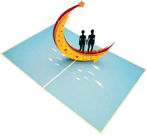 iGifts And Cards Love You To The Moon And Back Lesbian Couple 3D Pop Up Greeting Card for Valentine's Day, Wedding,