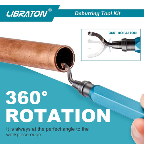 Libraton Deburring Tool with 11 High Speed Steel Blades, 360 Degree Rotary Head Deburring Tool for Metal, Resin,