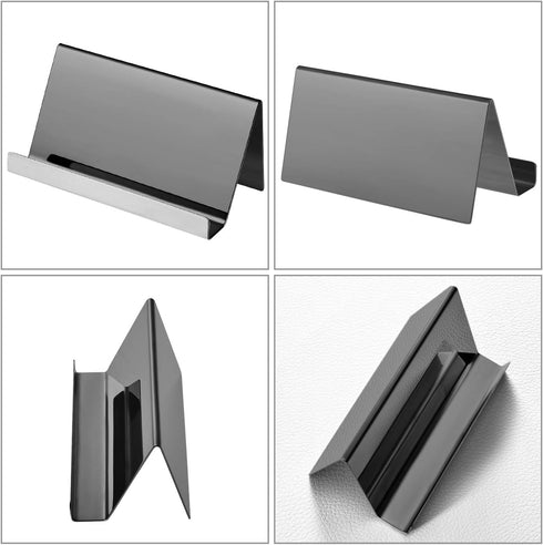 Maxdot 2 Pack Stainless Steel Business Card Holders, Desktop Credit Name Card Display Organizer for Office Home (Black)