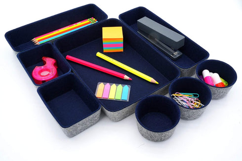 Welaxy 8-Piece Office Desk Drawer Organizers - Felt Small Storage Bins for Office Supplies, Multi-Purpose Gift Idea for