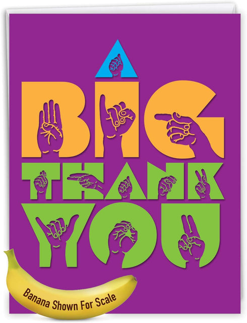 The Best Card Company – 1 Jumbo Big Sign Language Thank You Greeting Card (8.5 x 11 Inch) - Extra Large Thanks Card