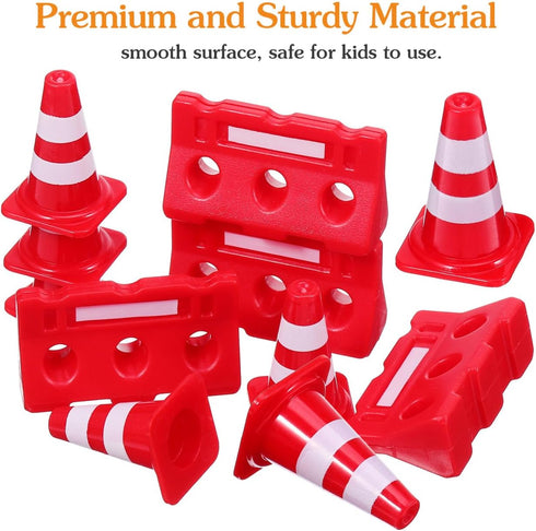 24Pcs Set, NUOBESTY Mini Traffic Cones and Roadblocks Marker Cones with Mini Barricades Toy Car Track Accessories