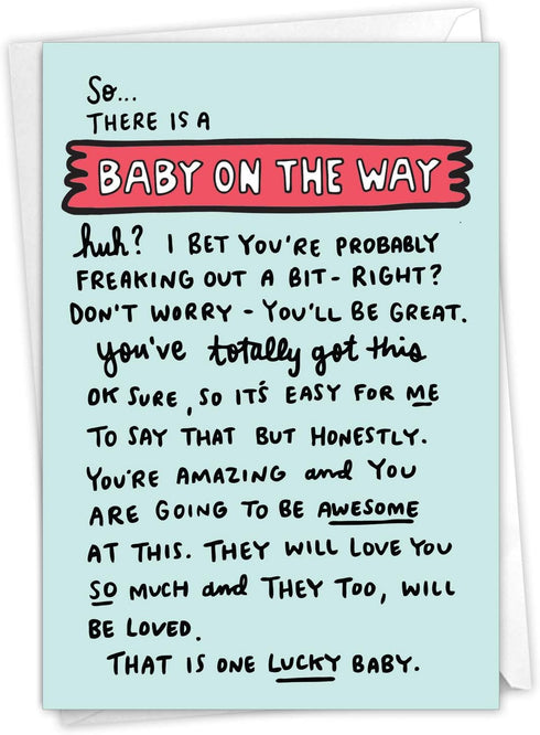 NobleWorks Cute Pregnancy Baby Card with Envelope - Funny Newborn Congrats Card C6355BBG
