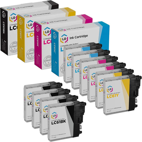 LD Compatible Ink Cartridge Replacements for Brother LC61, 10-Pack (4 Black, 2 Cyan, 2 Magenta, 2 Yellow)