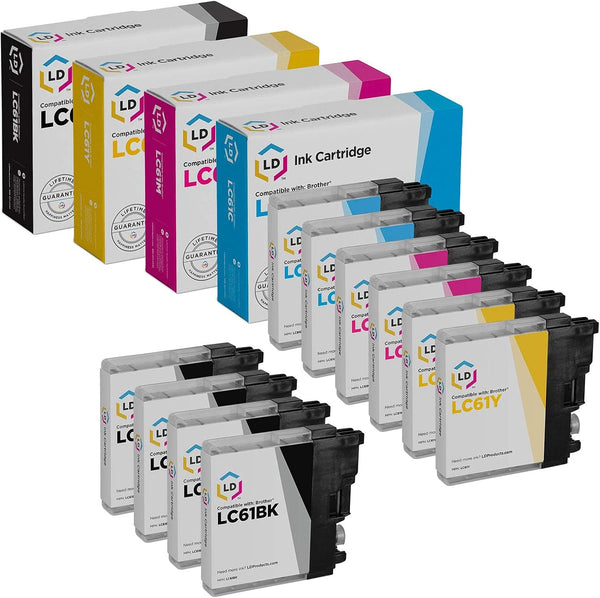 LD Compatible Ink Cartridge Replacements for Brother LC61, 10-Pack (4 Black, 2 Cyan, 2 Magenta, 2 Yellow)