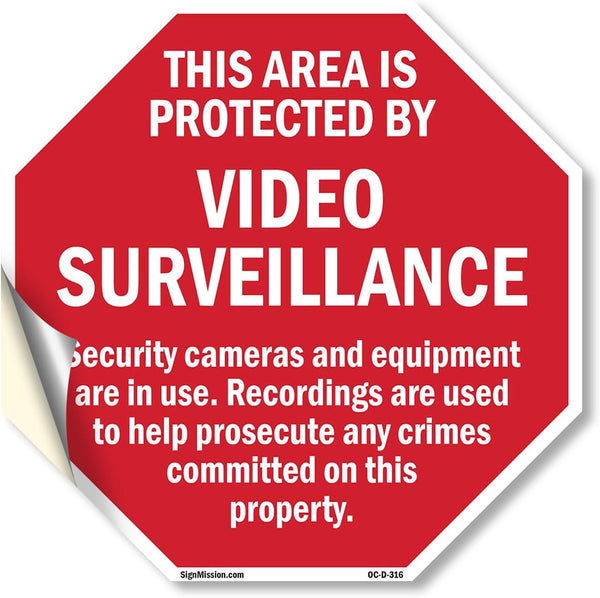 This Area Is Protected by Video Surveillance Security Cameras and Equipment Are in Use, 10 inch X 10 inch Vinyl Label