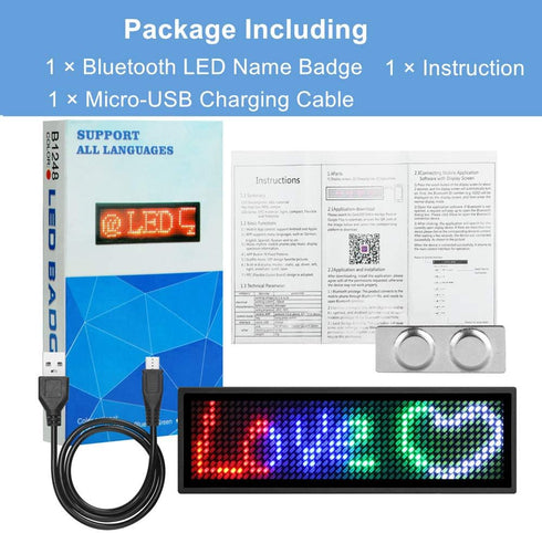 LED Name Badges, OUHL Upgraded Name Tag Cellphone Programmable Rechargeable Business Badges with Magnet Pin