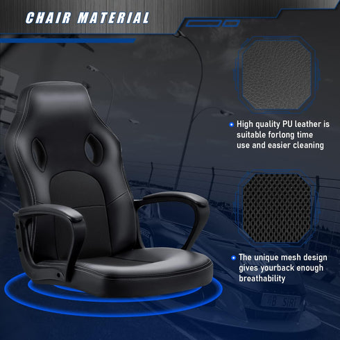 JUMMICO 300LBS, High Back Leather Gaming Chair, Swivel Task Chair with Arms (Black)