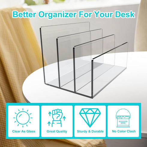 Boloyo Acrylic File Holder, 2PC 3 Sections Clear File Organizer for Home Office School Document Storage