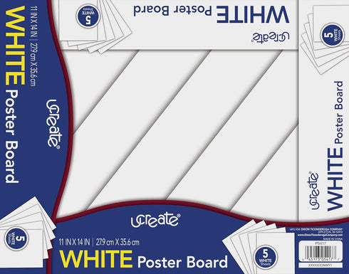 UCreate Poster Board, White, 11" x 14", 5 Sheet Pack