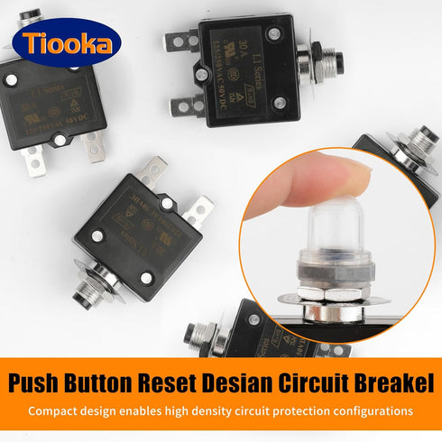 10A Manual Reset Button Circuit Breaker, 2 Pack, 125/250V AC, 50V DC, Thermal Overload Protector