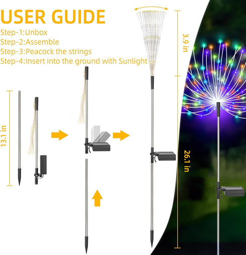 2PACK Solar Firework Lights, 150LEDs Waterproof with 8 Lighting Modes for Garden Decoration, Yard, Pathway, Christmas,