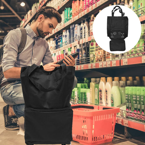 HOMSFOU Folding Grocery Cart with Wheels Portable Collapsible Shopping Trolley Bag Lightweight Rolling Basket