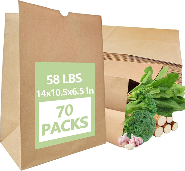 MAXTBEE 70 Pack Paper Kraft Paper Bags,58 Lbs Heavy Duty Large Grocery Brown