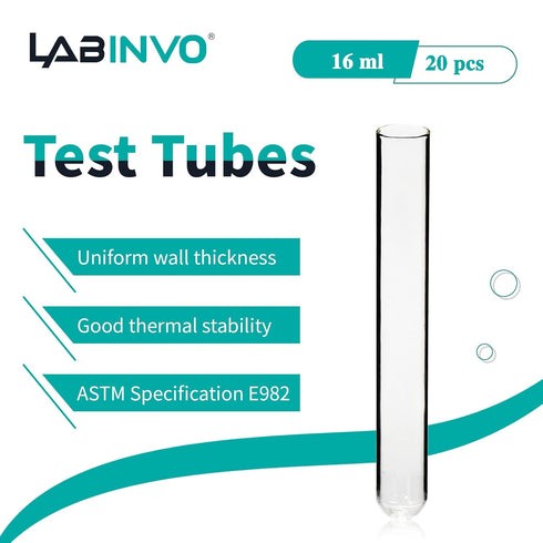 16ml Glass Round Bottom Test Tubes - Thickness 1.0-1.2, 16x150mm, Pack of 20, IN-TTG16