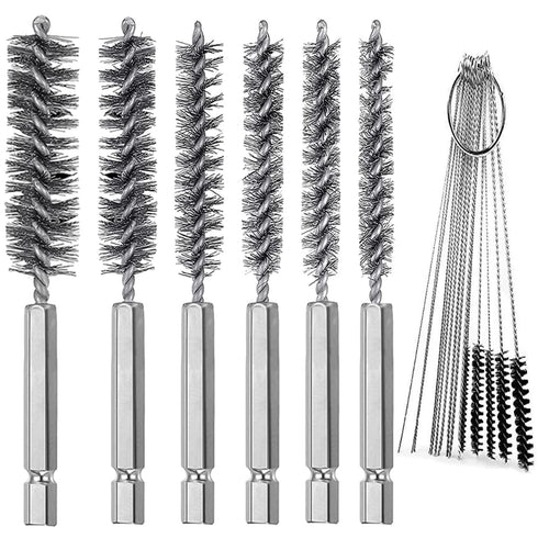 6 Pieces Stainless Steel Bore Brush Set with 15 Pcs Cleaning Needles, Twisted Wire Brush with Handle for Tubes