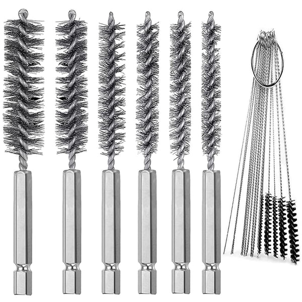 6 Pieces Stainless Steel Bore Brush Set with 15 Pcs Cleaning Needles, Twisted Wire Brush with Handle for Tubes