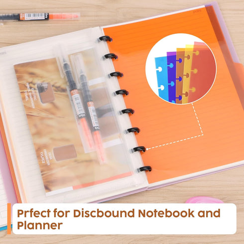 Eagle Plastic Index 5-Tab Dividers, Junior Size Discbound Tab Dividers with 1 Plastic Zipper Bag for Planners or