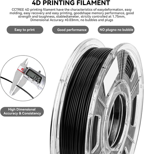 3D Printer SMP Filament (4D filament) 1.75mm 250g, Shape Memory Polymer Material for Bambu Lab X1/P1P/A1, Black