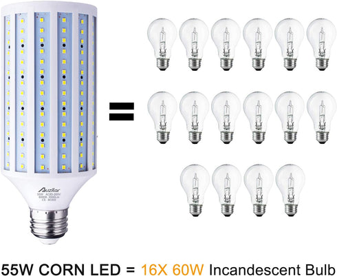 55W LED Corn Light Bulb, E39 Large Mogul Base, 5500Lm 6000K Cool White Daylight, for HID HPS Replacement
