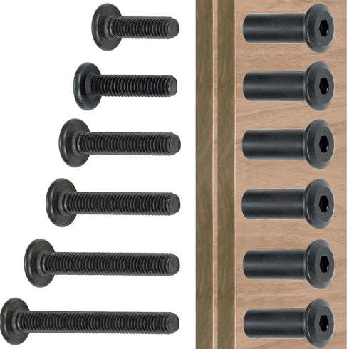 100 Sets M6 Bolts and Barrel Nuts Kit, Mixed Silver and Black Steel Hex Metric Screws for Cabinet Stability