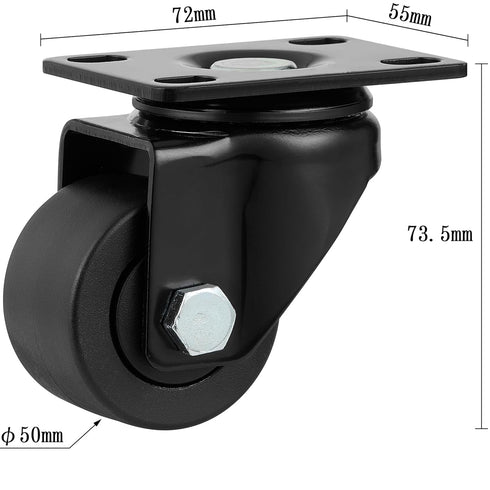 Finnhomy 2 Inch Caster Wheels Set of 4, Heavy Duty Low Profile Plate Swivel Casters, Black, 2,200 Lbs Capacity