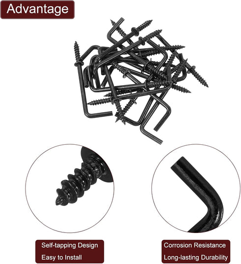 uxcell Right Angle Hooks, 40Pcs 2" L Shaped Screw Hooks for Hanging, Black Metal Screw Hooks