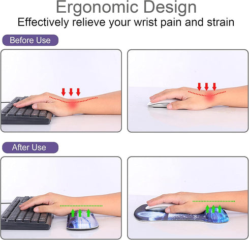 Mouse Pad and Keyboard Wrist Rest Support, Gel Mouse Pad with Coaster, Non-Slip Base, Pain Relief for Gaming