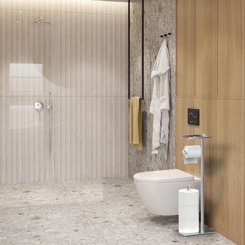 CISILY Silver Stainless Steel Toilet Paper Holder Stand with Phone Shelf, Bathroom Toliet Decor Decoration. Tissue